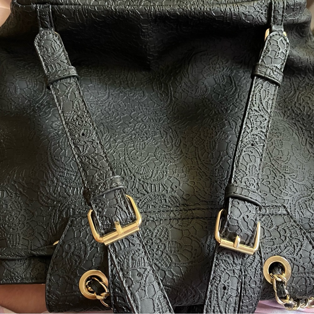 Embossed-Lace-Faux-Leather-Backpack - Picture 11 of 13